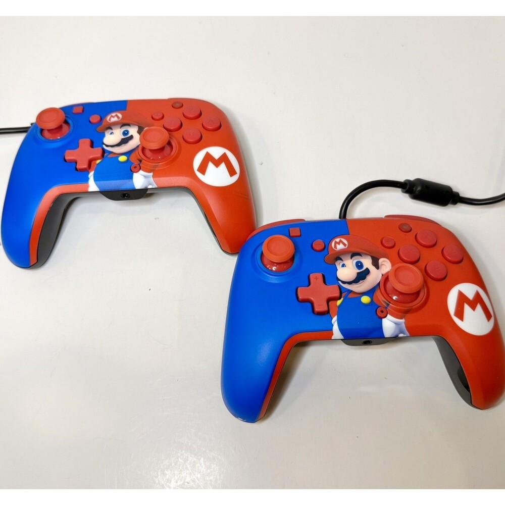 Lot of 2 PDP Gaming Faceoff Deluxe+ Wired Switch Pro Controller - Red/Blue Mario